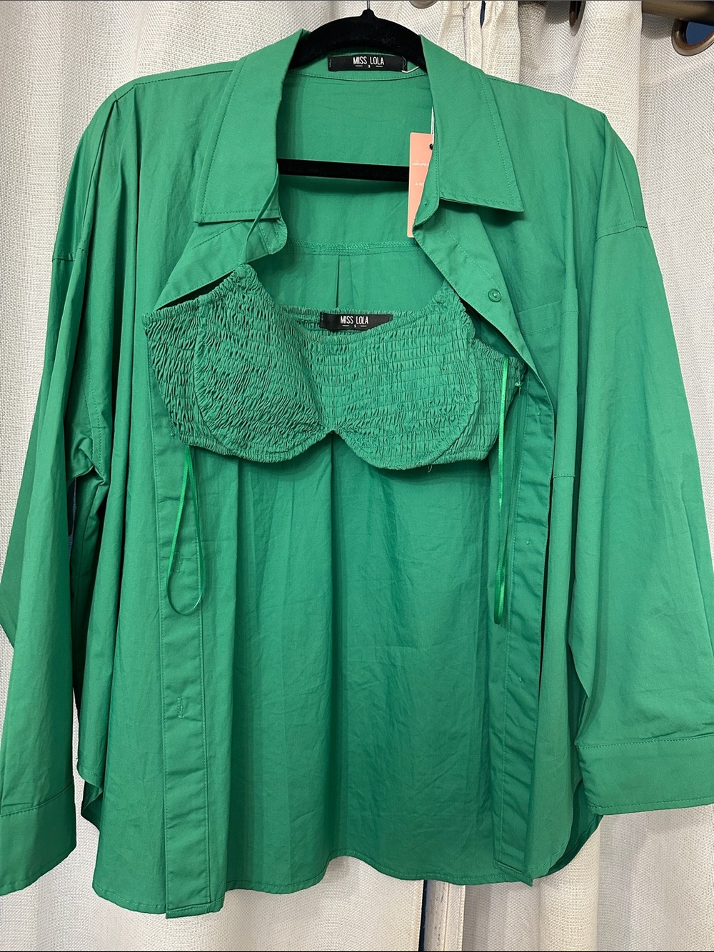 Miss Lola Emerald Green Two-Piece Button Down Shirt Set